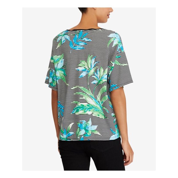 NWT Women Size Small or Large Lauren Ralph Lauren Floral Striped T-Shirt Tee Top - Picture 3 of 3